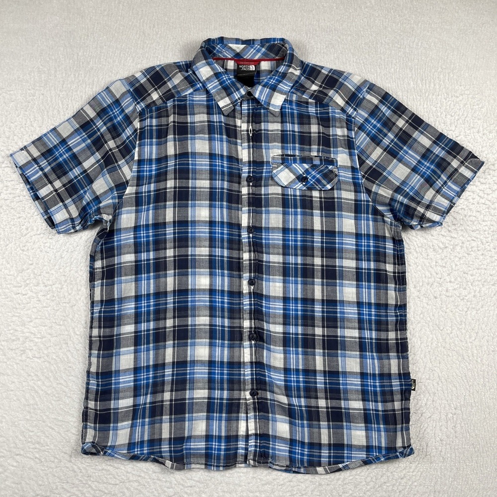 The North Face Shirt Mens Large Blue Plaid Outdoors Camp Hike Travel Workwear